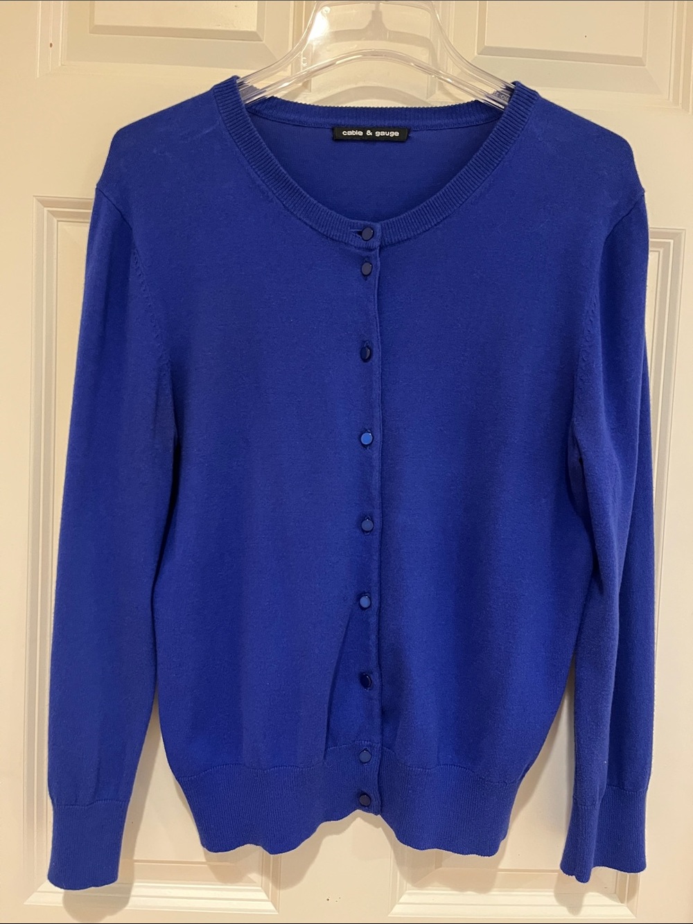 Cable & Gauge Sapphire Blue Crewneck Button Cardigan